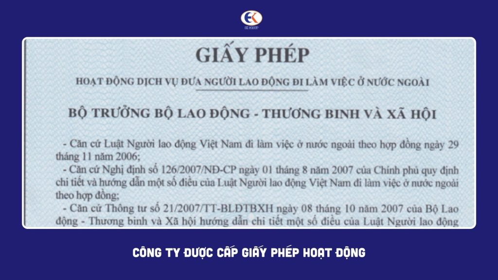 công ty được bộ lao động thương binh và xã hội cấp phép hoạt động
