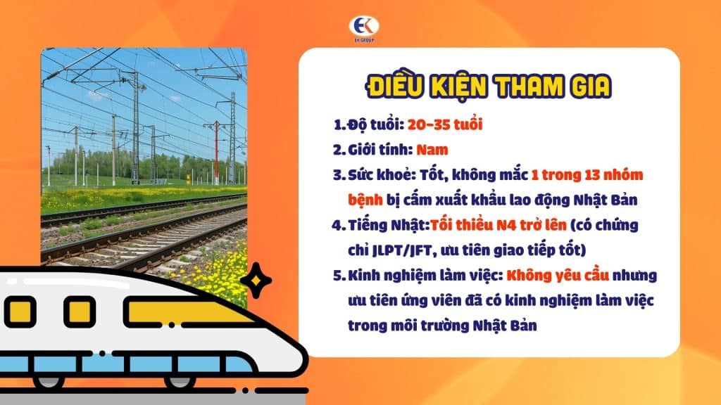 điều kiện tham gia chương trình tokutei ginou 1 ngành đường sắt nhật bản
