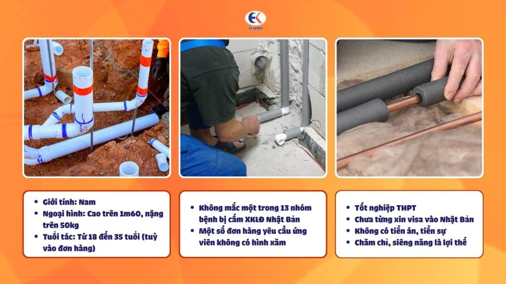 điều kiện ứng tuyển đơn hàng lắp đặt đường ống tại nhật