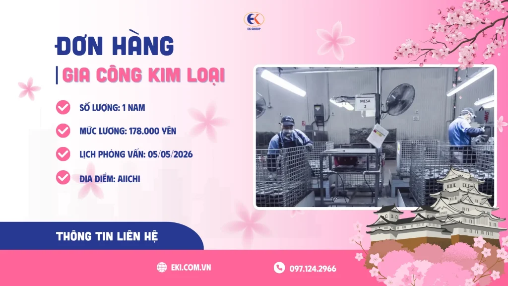 Tuyển 1 nam nhân viên đơn hàng gia công kim loại làm việc tại Aichi