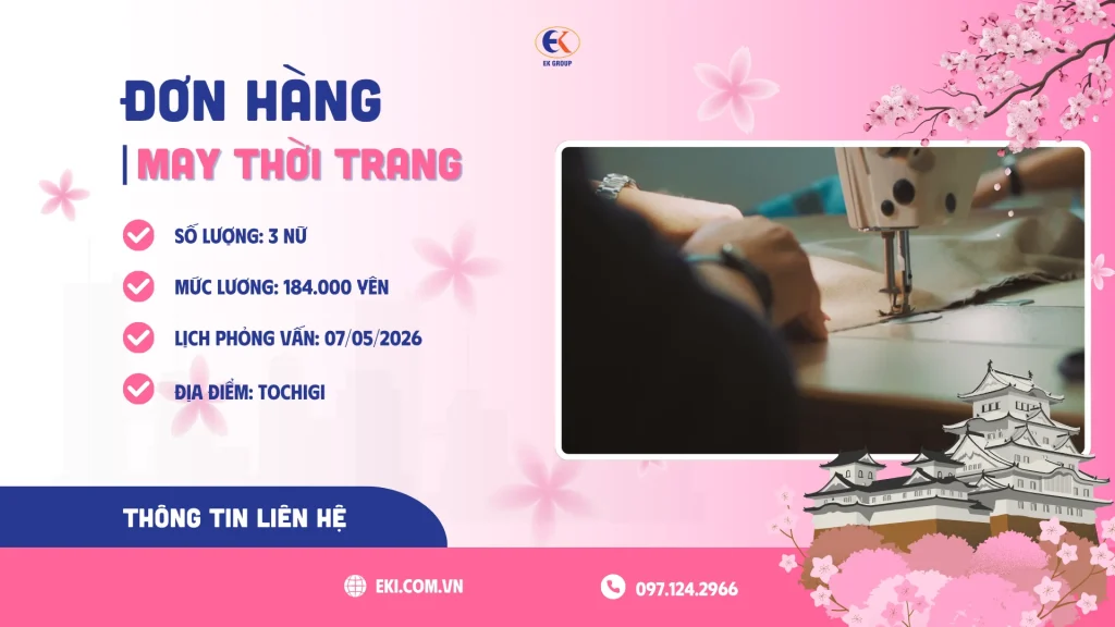 Tuyển 3 nữ nhân viên đơn hàng may thời trang làm việc tại Tochigi
