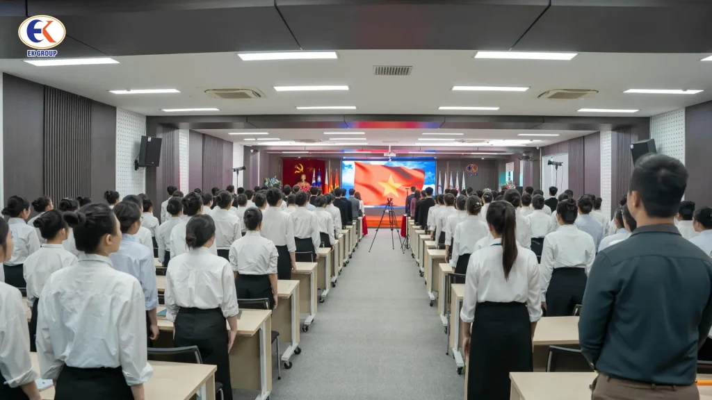 Nghi thức chào cờ bắt đầu buổi lễ