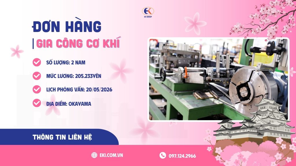 Tuyển 2 nam nhân viên đơn hàng gia công cơ khí tại Tokayama