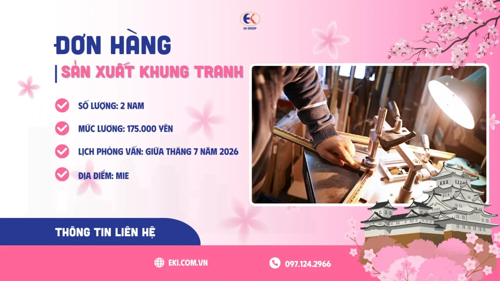 Tuyển 2 nam nhân viên đơn hàng sản xuất khung tranh tại Mie
