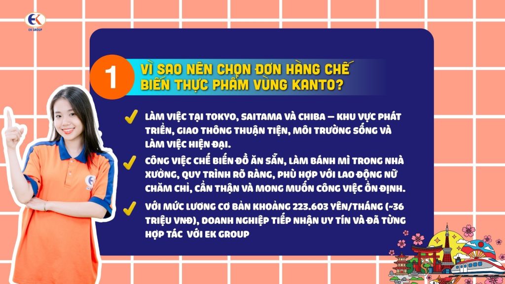 Đơn hàng chế biến thực phẩm vùng Kanto mới nhất 2026