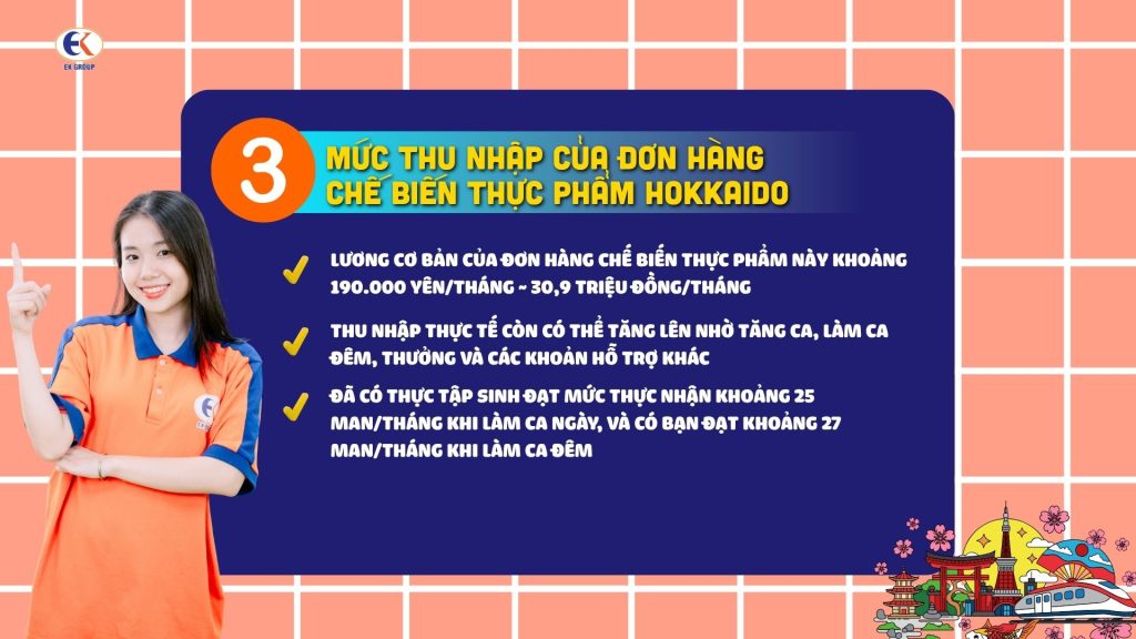 Mức thu nhập của đơn hàng chế biến thực phẩm Hokkaido