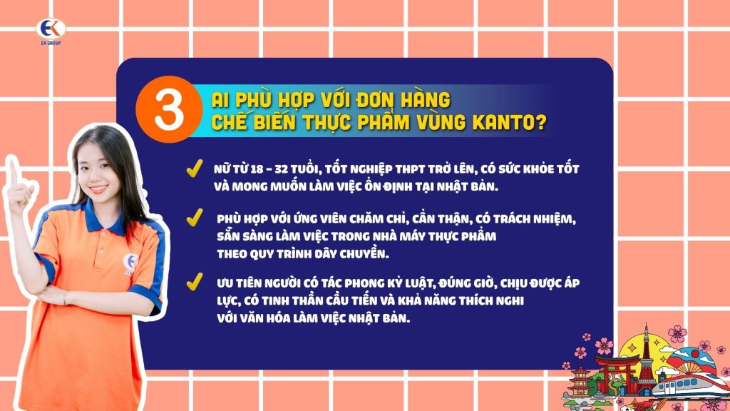 Đơn hàng chế biến thực phẩm vùng Kanto mới nhất 2026