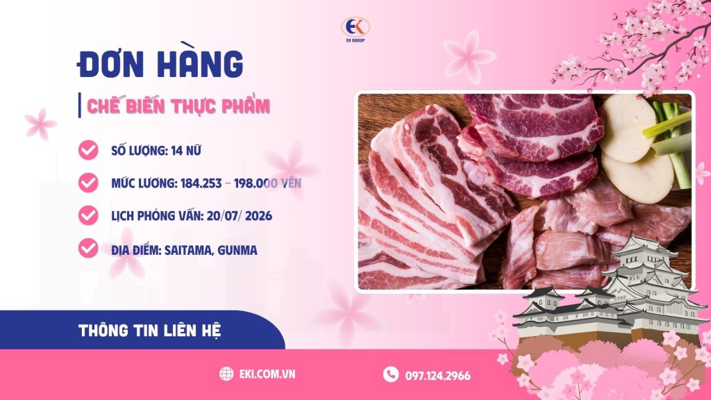 Tuyển 14 nữ nhân viên chế biến thực phẩm làm việc tại Saitama, Gunma