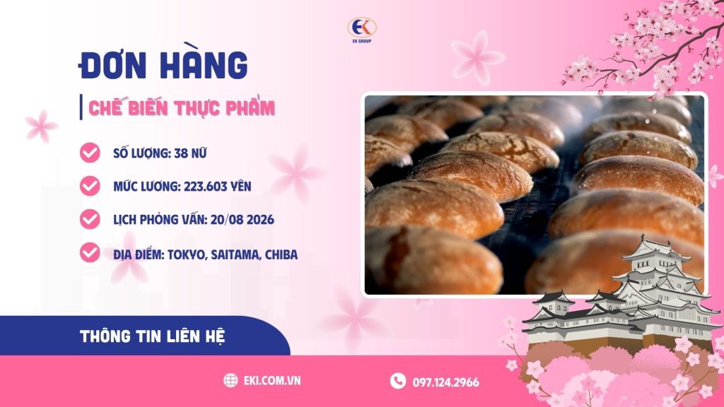 Tuyển 38 nữ nhân viên chế biến thực phẩm tại vùng Kanto