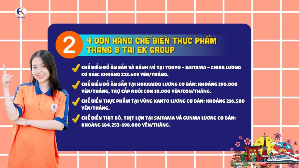 4 đơn hàng chế biến thực phẩm tháng 8 tại EK GROUP