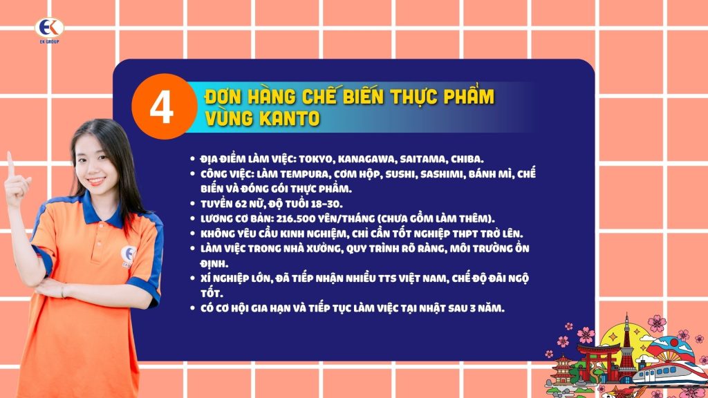 Đơn hàng chế biến thực phẩm vùng Kanto